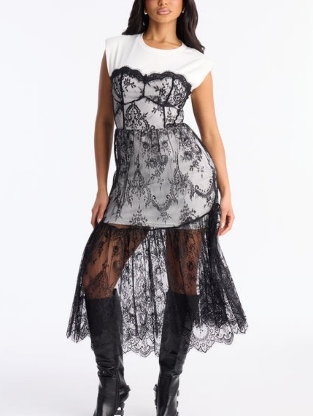 Spectacular 2-in-1 midi dress with lace corset and white T-shirt